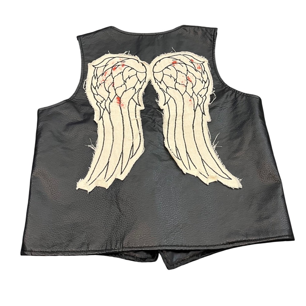 The Walking Dead Vest Mens S Black Daryl Dixon Angel Wings Faux Leather Piston‎